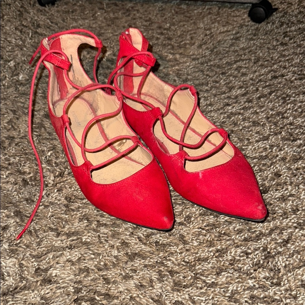 Red Women's Lace-Up Flats